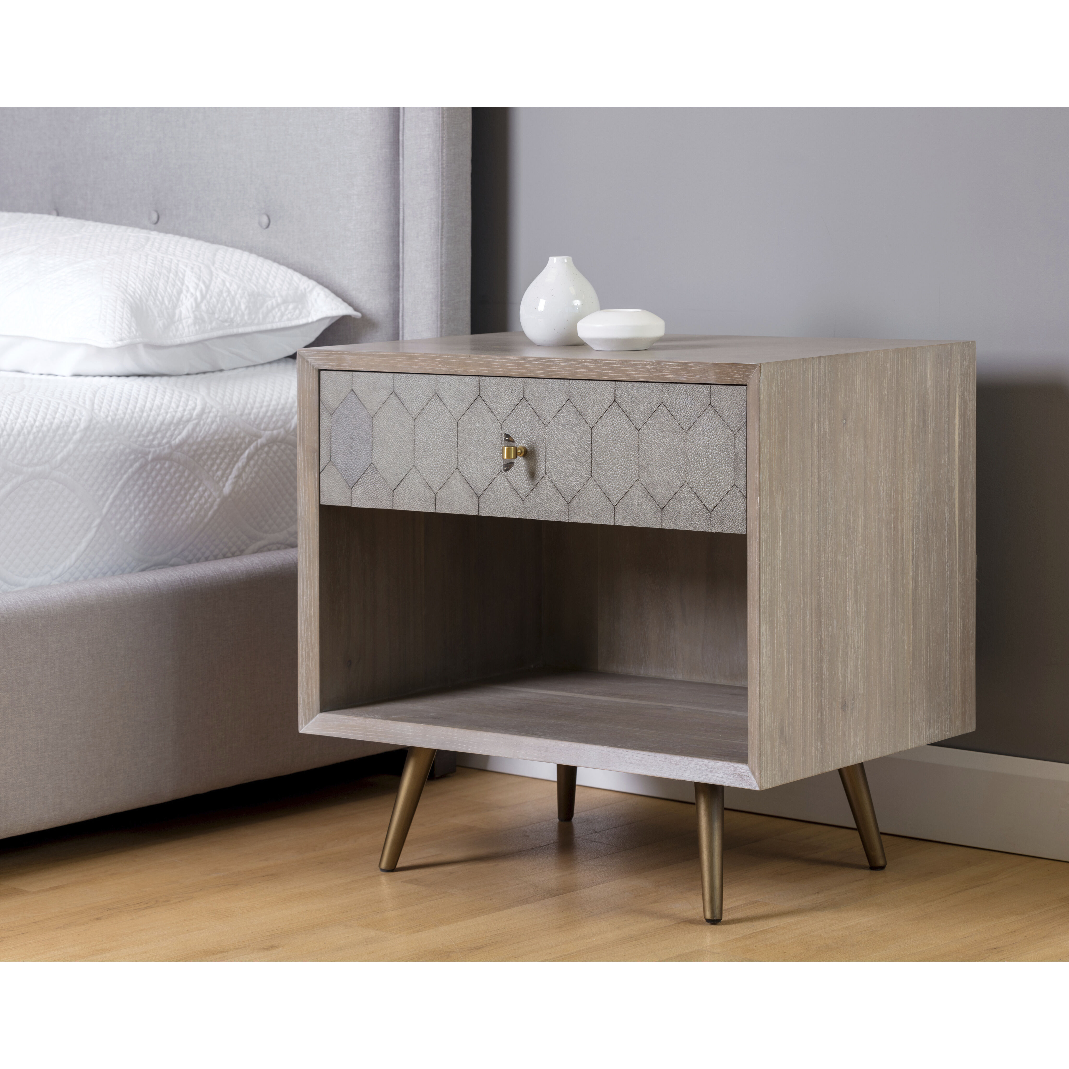Aniston 28 X 26 inch White Ceruse / Taupe Shagreen Night Stand